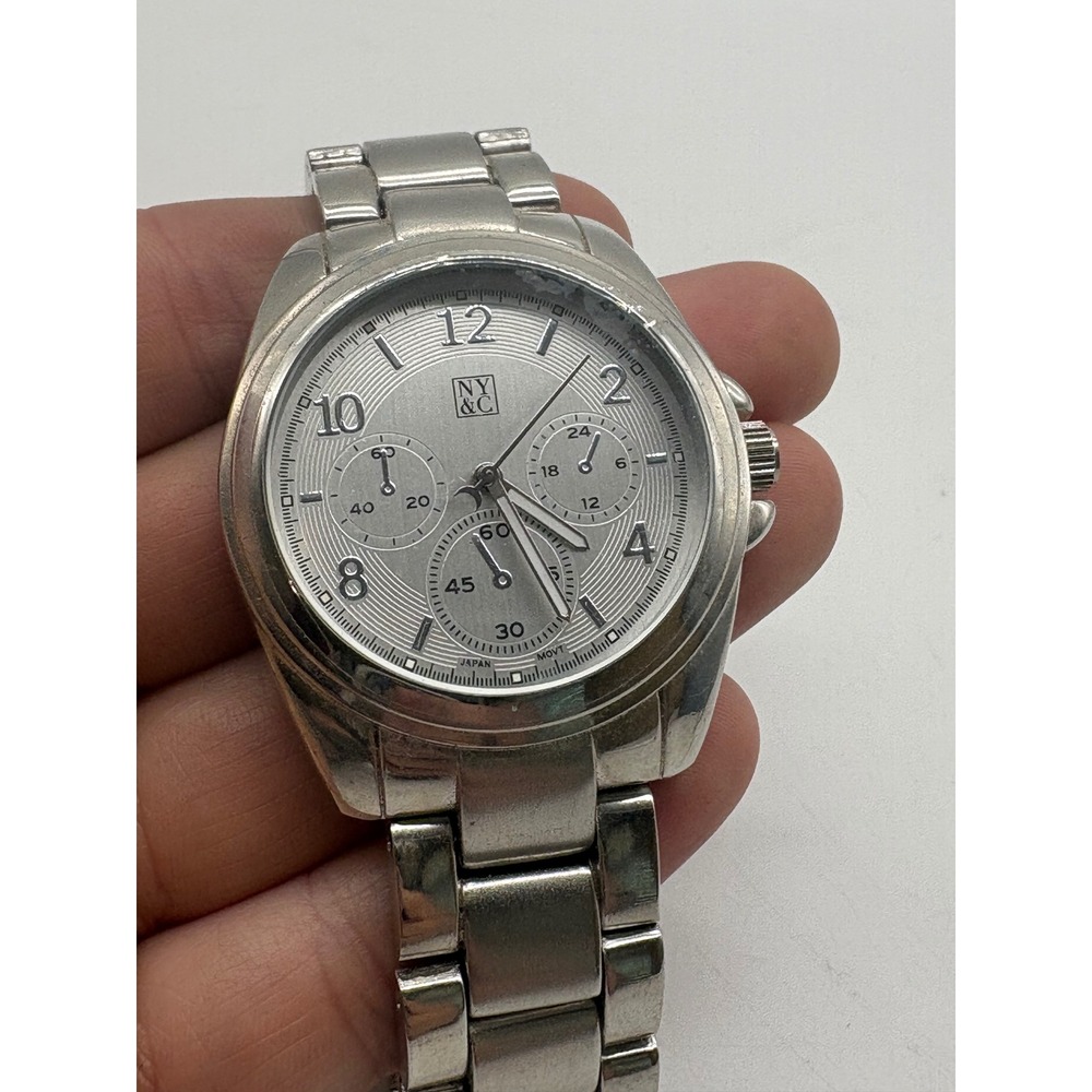 New York & Company Mens Quartz Watch Model 107 Silver Tone Needs Battery New Tag